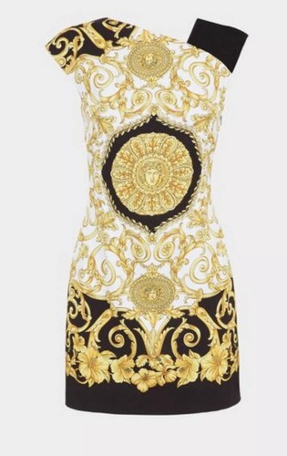 Mini abito Versace oro nero stampa ibisco nuovo con etichette taglia 38 IT $1595 US 2