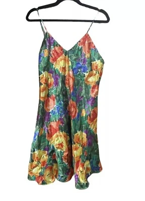 Vintage 80s Victoria's Secret LARGE Gold Label MultiColor Floral Slip Gown Dress - Image 1 of 4