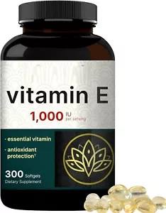 Vitamin E 1000IU 300 Softgels d-Alpha Tocopherol Acetate Non GMO - Picture 1 of 2