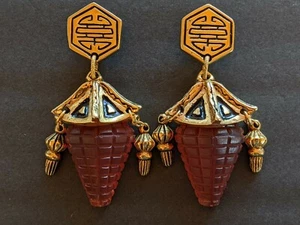 Vintage French Frederic F. Volle Paris Huge Pagoda Haute Couture Resin Earrings - Picture 1 of 12