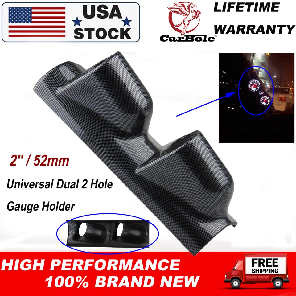 Carbon Fiber 2" 52mm Left Driver A Pillar Dual 2 Hole Gauge Holder Pod Universal - Image 1 of 4