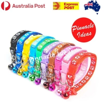 Adjustable Reflective Dog Cat Collar Bell Colours Kitten Puppy With Buckle Cute - image 1 of 4