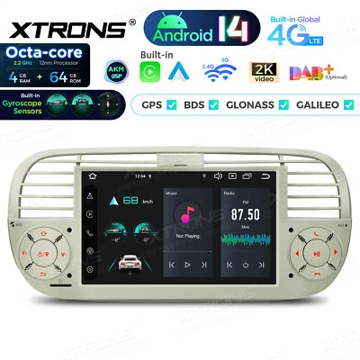 Android 14 4G 64GB Car GPS Stereo Radio Gyroscope For Fiat 500 2007-2015 Beige - Image 1 of 4