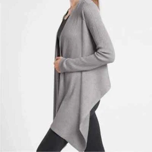 Athleta Pranayama Merino Wool Cardigan Gray Open Yoga Wrap Athleisure Gorpcore M - Picture 1 of 9