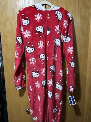 Pijama de una pieza Hello Kitty Navidad rojo para mujer pequeño/mediano disponible nuevo con etiquetas Foto 1 de 4