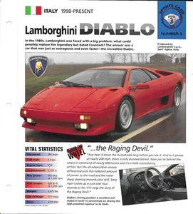 Sports Cars folder 1990-1998 LAMBORGHINI DIABLO SPEC SHEET Hot Cars brochure - Imagen 1 de 3