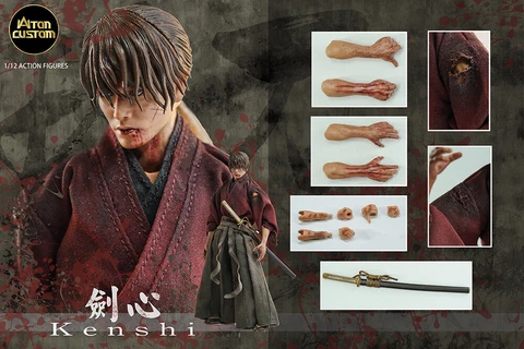 Preorder Atoncustom 1/12 Rurouni Kenshin Himura 6" Action Figure Battle Damaged Cover