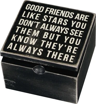 Primitive Hinged Box - Good Friends Are Like Stars Always There  4" x 4" x 2.75" - Image 1 of 2