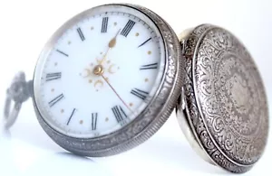 Antique - Silver Ladies Pocket Watch - ANTIQUE - Key Wind - Hallmarked - Vintage - Picture 1 of 12