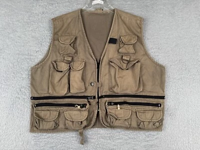 Fishing Vest Adult Extra Large Beige Khaki Full Zip Pockets Hunting Fishing - Image 1 of 4