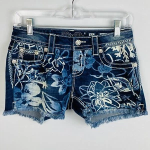 Miss Me Shorts Womens Tropical Floral Hawaiian Beachy Dark Wash Pretty 26 - Picture 1 of 11
