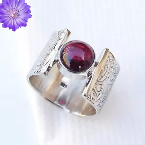 Natural Garnet Gemstone 925 Sterling Silver Ring Handmade Jewelry Ring For Gift - Picture 1 of 3