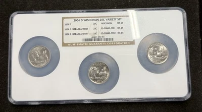 2004-D 25C Wisconsin Extra Leaf HIGH & LOW NGC MS65 Tri Holder 50 States Quarter - Image 1 of 4