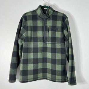 The North Face Fleece Sweater Mens M Green Check plaid 1/2 Zip Pullover Outdoor - Picture 1 of 9