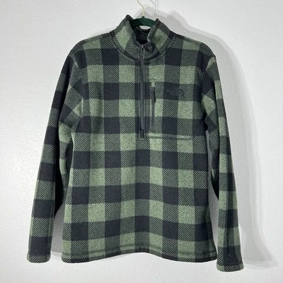 The North Face Fleece Sweater Mens M Green Check plaid 1/2 Zip Pullover Outdoor - Image 1 of 4