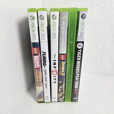 Xbox 360 Lot Bundle 6 Games Lego Batman 2 Marvel Tiger Woods Golf Turbo Infinity - Image 1 of 4