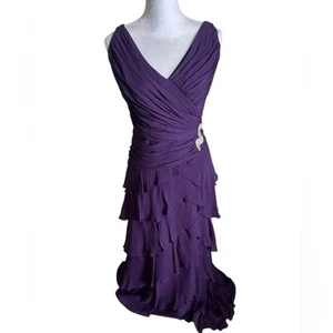 Tadashi Shoji Vintage 90s Silk Chiffon Tiered Ruched Evening Gown Dress - Photo 1/8