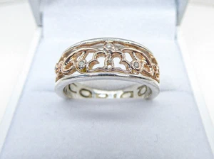 Clogau Ring Gold Silber & 9 kt Rotgold Diamant Cariad Herzen Größe O - Bild 1 von 8