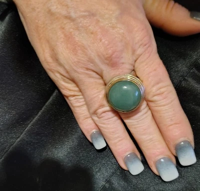 Anillo Jadiete de plata de ley 925 corte cabujón talla 8 Foto 1 de 2