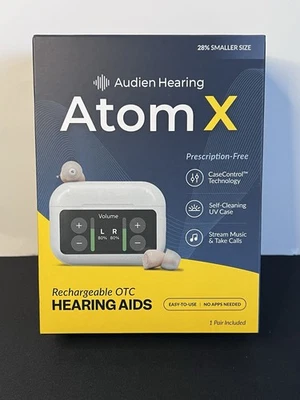 AUDIEN HEARING ATOM X RECHARGEABLE OTC HEARING AIDS BRAND NEW BLUETOOTH (0880) - Image 1 of 2