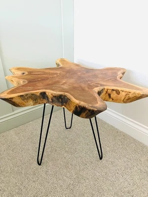 Log Slice Coffee Table, Solid Teak Wood Slice Top with Metal Legs Live Edge - Image 1 of 3
