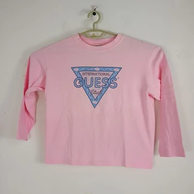 Винтажный 90-х розовый Guess длинным рукавом футболка женщин Sz M сделано в США читать * - Изображение 1 из 4