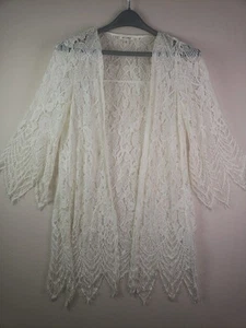 Mi Ami Kimono creme transparent bestickt Spitze Staubwedel Wickel Gr. M Fairycore Boho - Bild 1 von 19