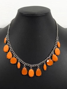Beachy Boho Orange Teardrop Cabochon Charm Statement Necklace - Picture 1 of 10