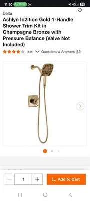 Ashlyn In2ition Wall Mount Shower Faucet Trim Kit Champagne Bronze - Image 1 of 4