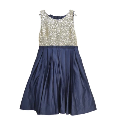 Storm by Monsoon Dress Girls 11 Yrs Formal Gold Sequin Navy Pleated Flower Girl - Image 1 of 4