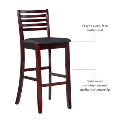 Taburete de bar Linon Triena respaldo escalera imitación cuero asiento 31" en madera Merlot Foto 1 de 4
