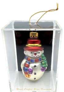 Vintage handgefertigtes Glas Ornament Schneemann 2002 im Etui Zielscheibe neu offene Box - Bild 1 von 6