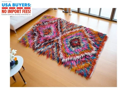 Alfombra peluda turca rara de los años 50 - lana mohair tejida a mano vibrante - arte Oushak de 3x6 pies Foto 1 de 4