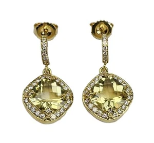 Beautiful 18K Yellow Gold Citrine Diamond Pendant Earings - Picture 1 of 13