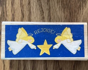 Wooden Rubber Stamp REJOICE WITH ANGELS - Picture 1 of 2