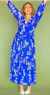 Calvin Klein Dress Women Navy Blue Floral Maxi Whimsy Cottage Lagenlook - Image 1 of 4