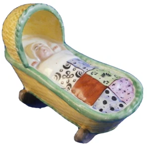 Antique 18thC Staffordshire Pearlware Baby in Cradle Figurine Figure English - Picture 1 of 8