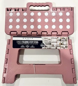 Pink Folding 9" Step Stool Lightweight Anti Slip Rubber Pads Easy Care Handle - Picture 1 of 19