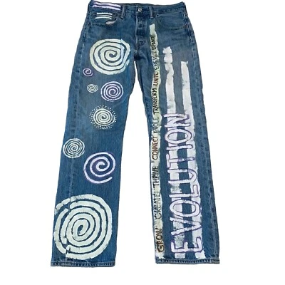 Levi 501 31 X 30 Artsy Painted Festival Art To Wear Urban Streetwear Boho Eco - Image 1 of 4