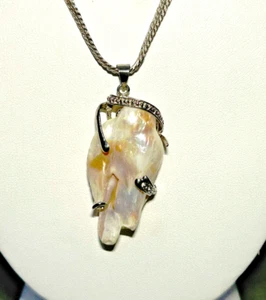 HUGE NATURAL BLISTER PEARL NECKLACE - 1.75 " PEARL AND 16" CHAIN - Picture 1 of 5