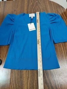 Industry Republic Ribbed Top with Puffed Sleeve Blue M NWT - Picture 1 of 3
