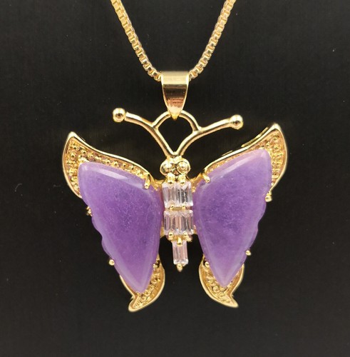 VETEMENTS Collana con ciondolo zirconi farfalla di giada multicolore verde viola 18 kgp