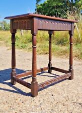 Vintage Antique Oak Carved & Turned Wooden Hall Side Tudor Table - Plant Stand