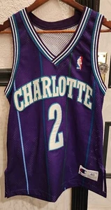VTG 90s Authentic NBA Champion Charlotte Hornets Larry Johnson 2 Jersey 40 SEWN - Picture 1 of 10