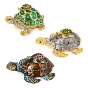 Fashion Bejeweled Turtle Jewelry Trinket Box Mother-Child Tortoise Figurine Gift - Picture 1 of 14