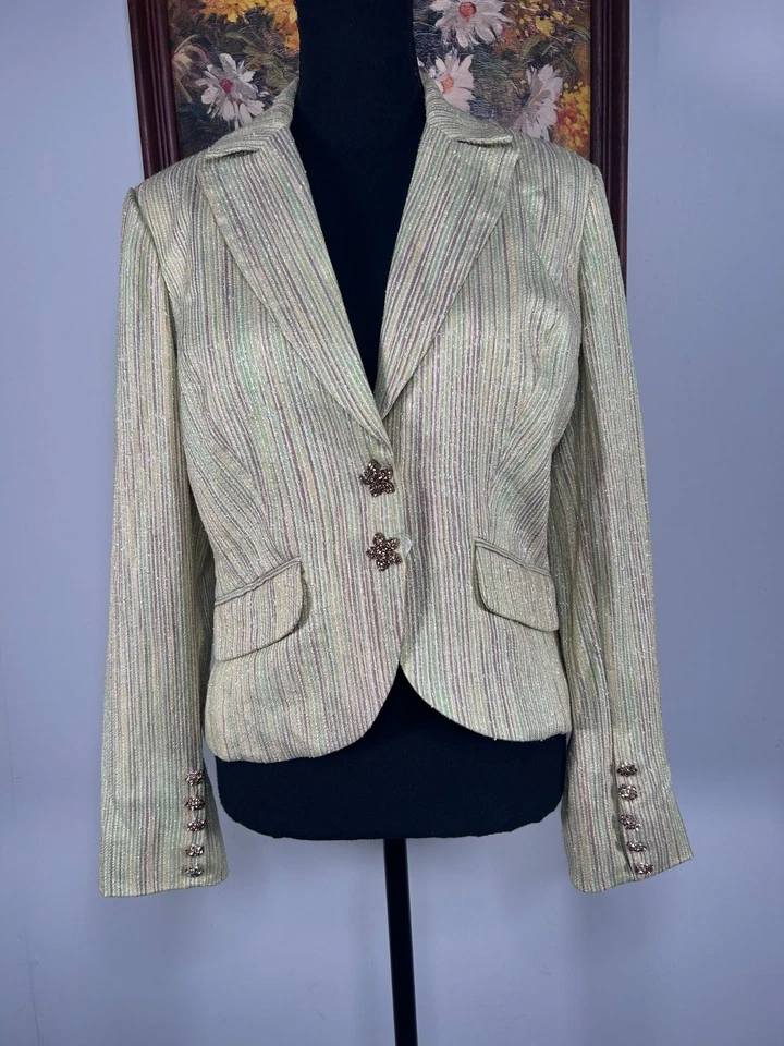 E от Eci две кнопки блейзер костюм куртка женщин 4 v-образным вырезом многоцветный полоски металлик - Изображение 1 из 4