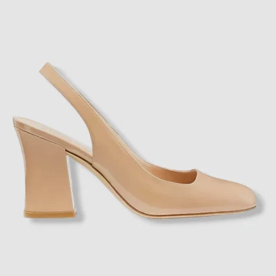 $450 Stuart Weitzman Women's Beige Patent Slingback Pump Heel Shoes Size 7.5 - Image 1 of 4