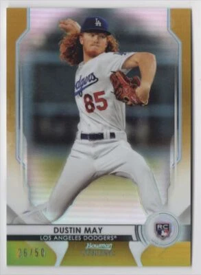 2020 Bowman Sterling GOLD RC /50 Dustin May Rookie Los Angeles Dodgers #BSR-87 - Image 1 of 2