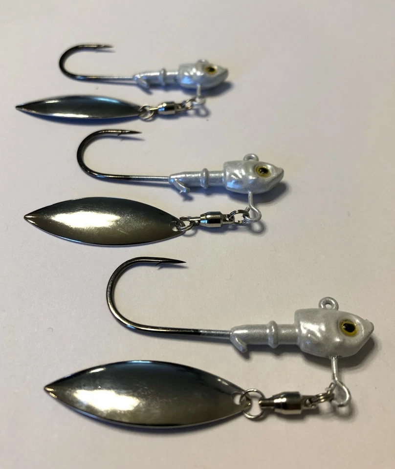 3 - Cabeza de arenque Underspin Cabezas de plantilla Bajo Striper Walleye 3D Ojo Gamakatsu Ganchos Foto 1 de 1
