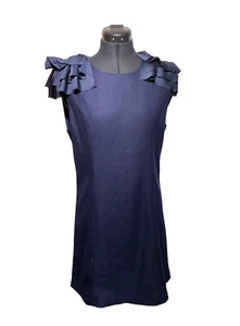 Dislay Design Dress Women Large Shift Blue Ruffle Epaulettes Beads Lined Size L - Picture 1 of 13
